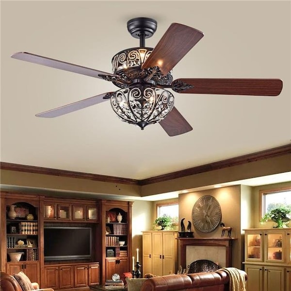 Warehouse Of Tiffany CFL-8423REMO-MB 52 in. Tisaphon Indoor Remote Controlled Ceiling Fan with Light Kit; Chrome CFL-8423REMO/MB - main